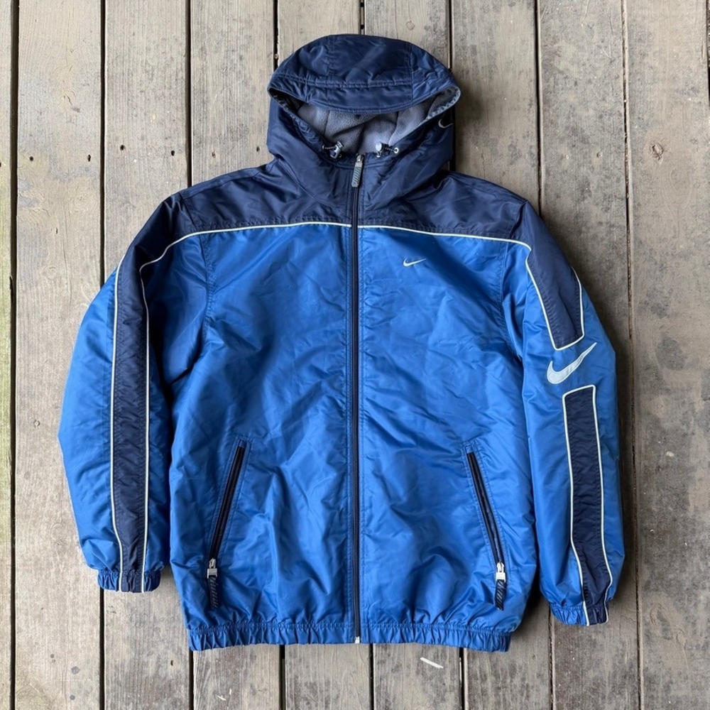 Nike Vintage Blue Colorblock Hooded Windbreaker Jacket Mens M Full Zip